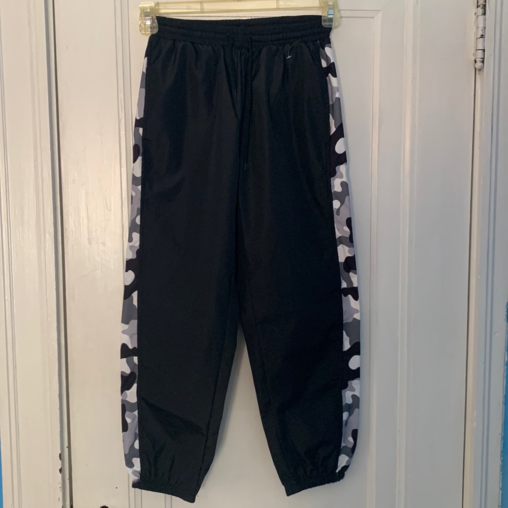 Black Track Pants with Side Camo Detail